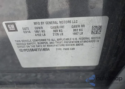 2014 Chevrolet Cruze 1Lt Auto z USA, uszkodzony, nr VIN 1G1PC5SB4E7314694